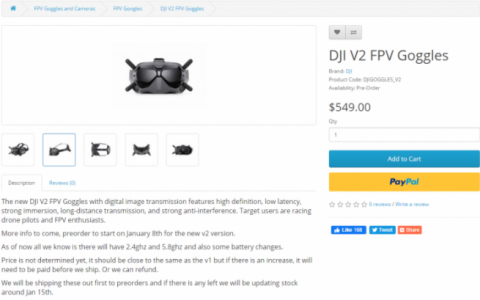 DJI FPV飞行眼镜V2 售价549美元