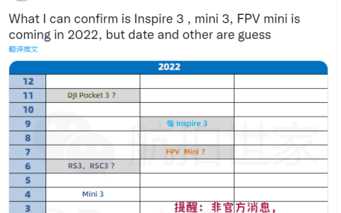 大疆 2022 年新品爆料，包含DJI Mini 3、悟 3、FPV Mini 等无人机